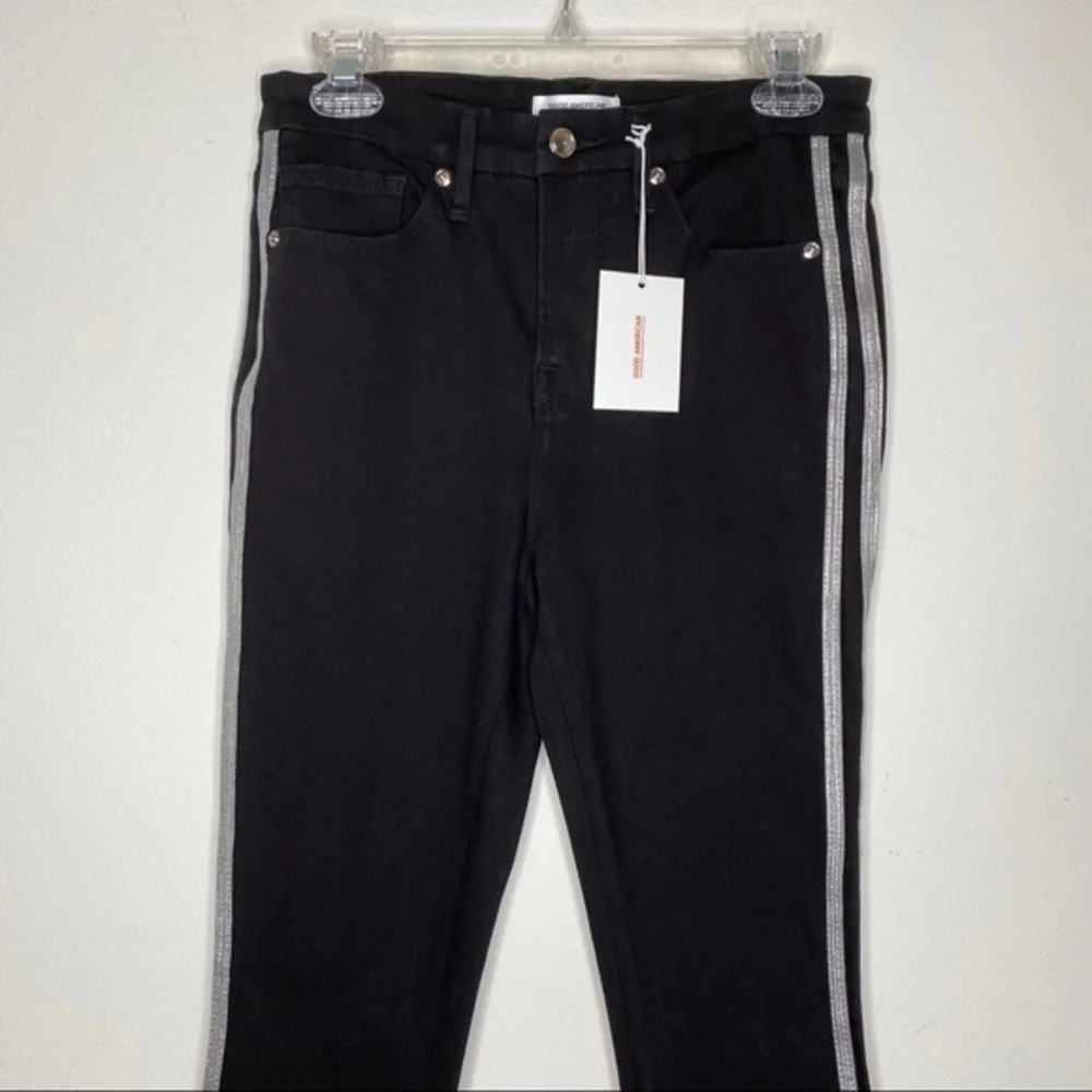 Good American Good Legs Athletic Stripe Black Skinny Jeans NWT